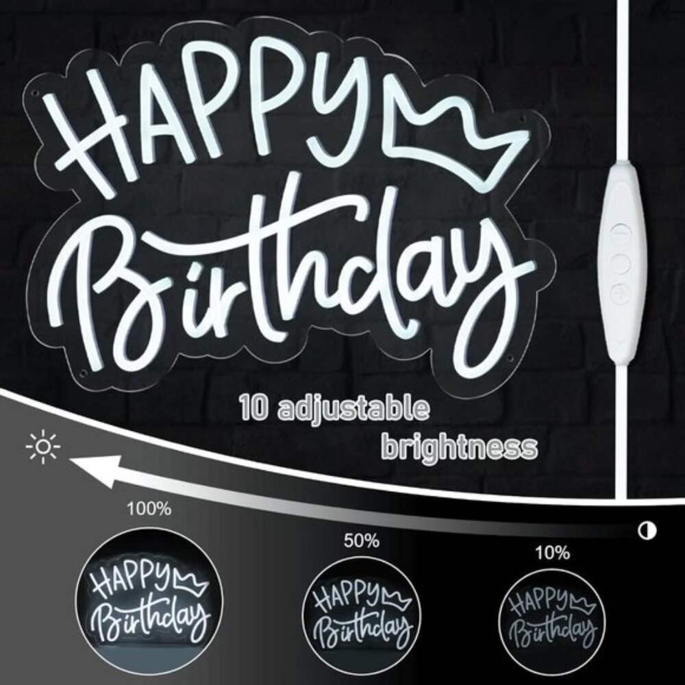 New Happy Birthday Neon Sign, Cool White LED USB Light for Party & Wall Decor - Picture 5 of 7